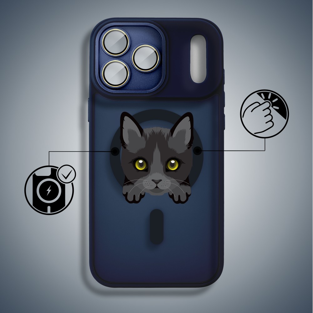 Etui do iPhone 17 Pro Color Flush z MagSafe, z osłoną aparatu, kot bombajski, granatowe6