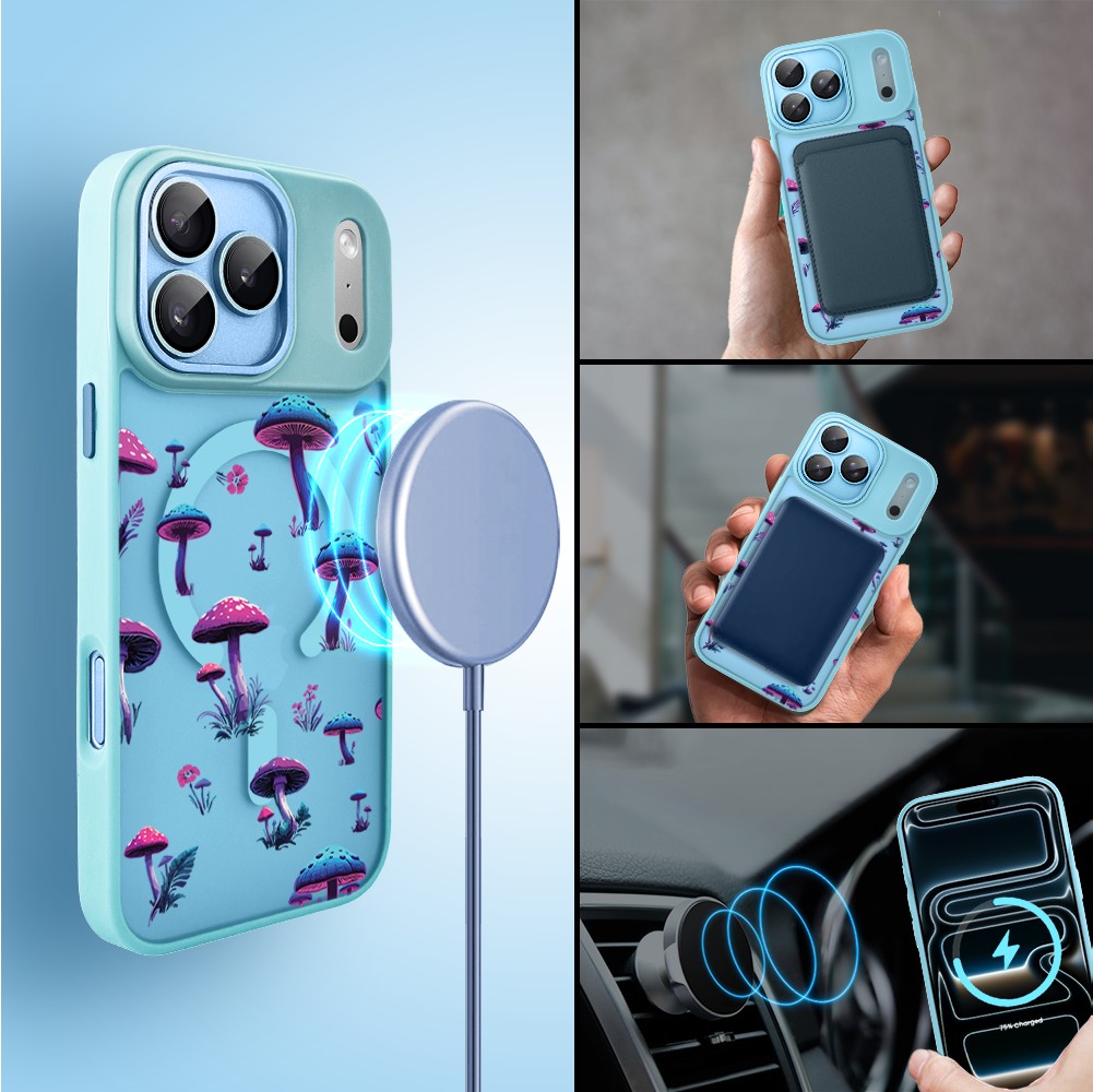 Etui do iPhone 17 Pro Color Flush z MagSafe, z osłoną aparatu, magiczne grzybki, błękitne5