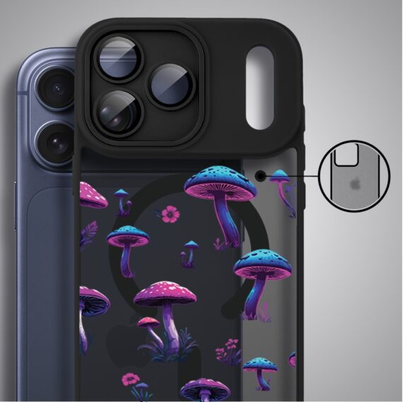 Etui do iPhone 17 Pro Color Flush z MagSafe, z osłoną aparatu, magiczne grzybki, czarne1 Etui do iPhone 17 Pro Color Flush z MagSafe, z osłoną aparatu, magiczne grzybki, czarne1