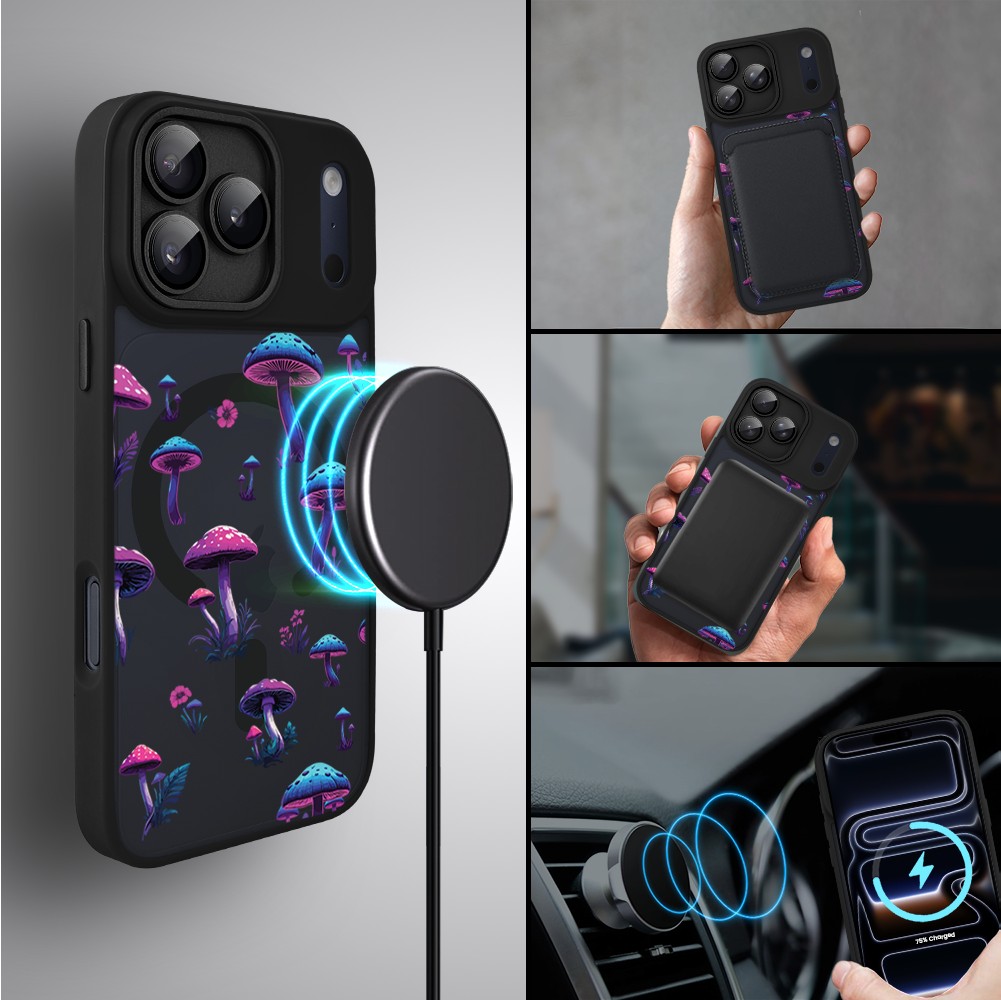 Etui do iPhone 17 Pro Color Flush z MagSafe, z osłoną aparatu, magiczne grzybki, czarne5
