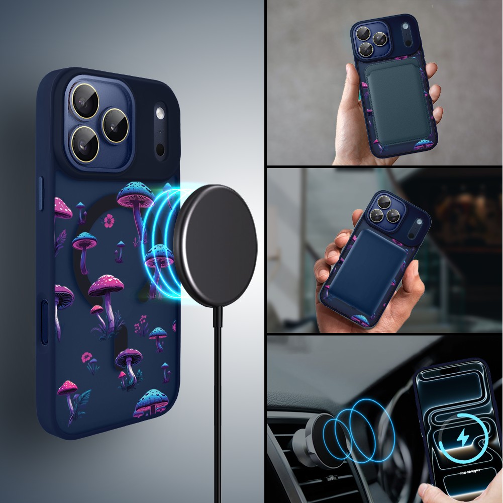 Etui do iPhone 17 Pro Color Flush z MagSafe, z osłoną aparatu, magiczne grzybki, granatowe5
