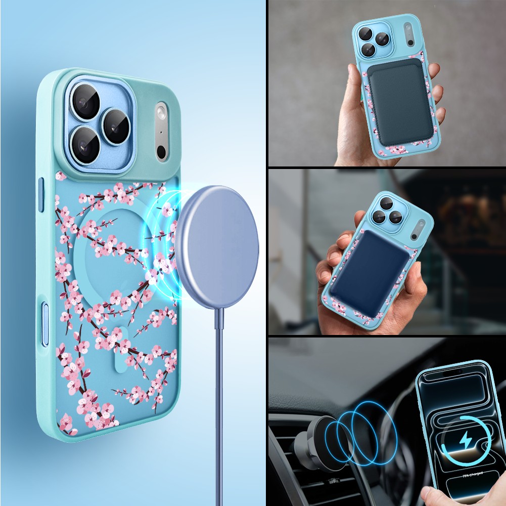 Etui do iPhone 17 Pro Color Flush z MagSafe, z osłoną aparatu, sakura kwiat wiśni, błękitne5