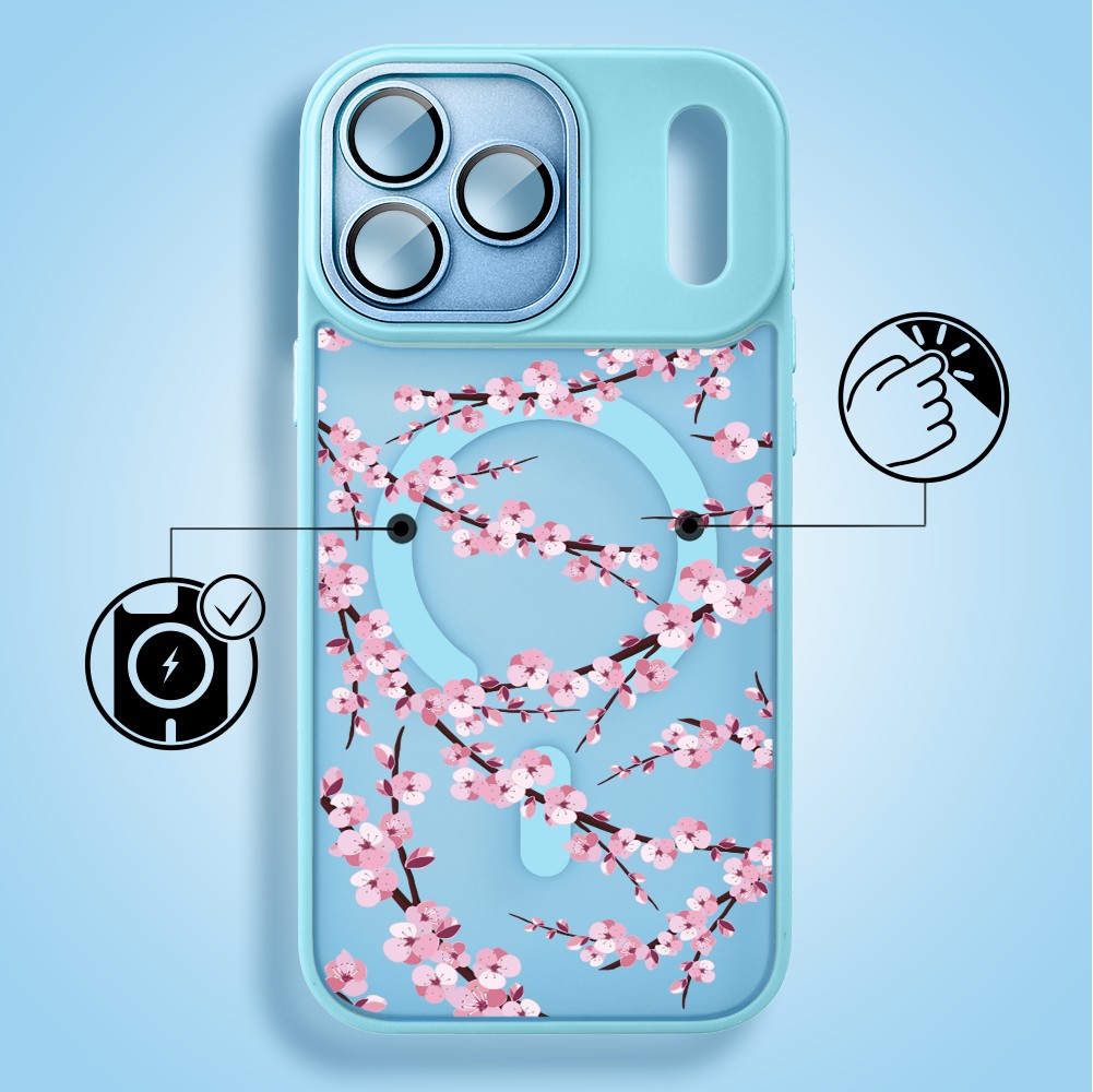 Etui do iPhone 17 Pro Color Flush z MagSafe, z osłoną aparatu, sakura kwiat wiśni, błękitne6