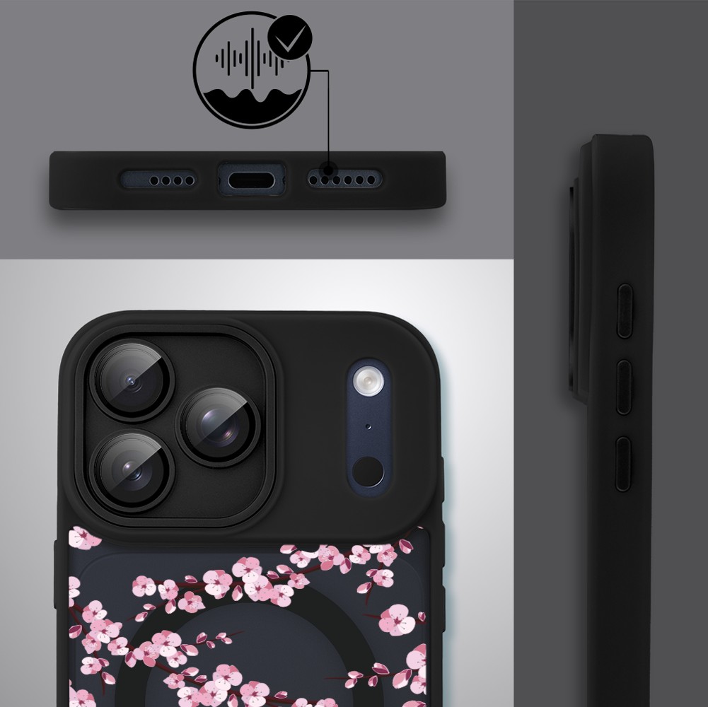 Etui do iPhone 17 Pro Color Flush z MagSafe, z osłoną aparatu, sakura kwiat wiśni, czarne2