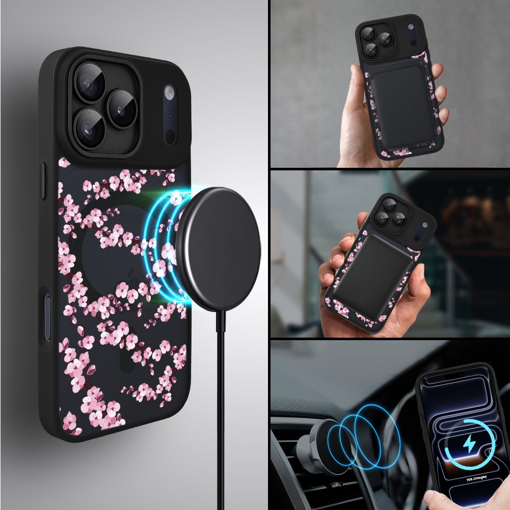 Etui do iPhone 17 Pro Color Flush z MagSafe, z osłoną aparatu, sakura kwiat wiśni, czarne5