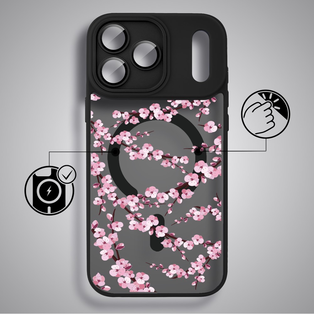 Etui do iPhone 17 Pro Color Flush z MagSafe, z osłoną aparatu, sakura kwiat wiśni, czarne6