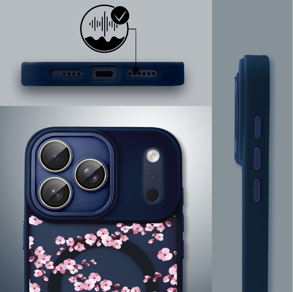 Etui do iPhone 17 Pro Color Flush z MagSafe, z osłoną aparatu, sakura kwiat wiśni, granatowe2
