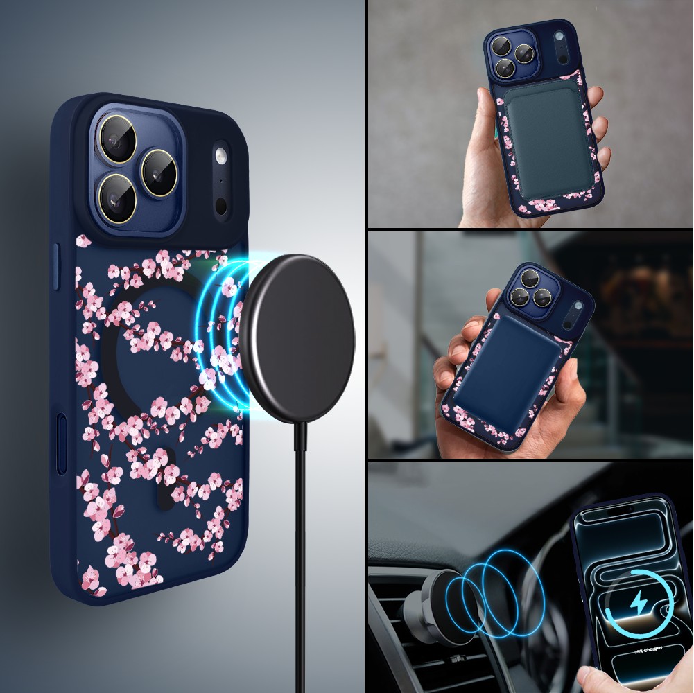 Etui do iPhone 17 Pro Color Flush z MagSafe, z osłoną aparatu, sakura kwiat wiśni, granatowe5