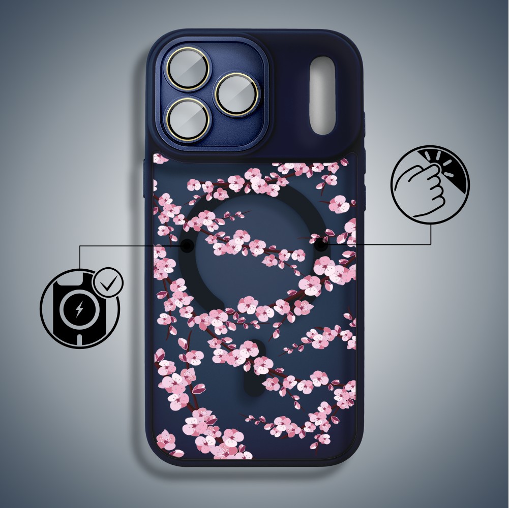Etui do iPhone 17 Pro Color Flush z MagSafe, z osłoną aparatu, sakura kwiat wiśni, granatowe6