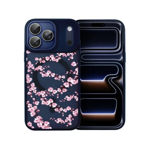 Etui do iPhone 17 Pro Color Flush z MagSafe, z osłoną aparatu, sakura kwiat wiśni, granatowe