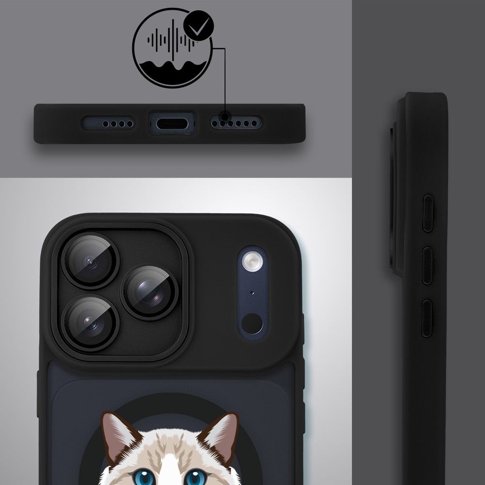 Etui do iPhone 17 Pro Etui do iPhone 16e Color Flush z MagSafe, z osłoną aparatu, kot birmański, czarne2