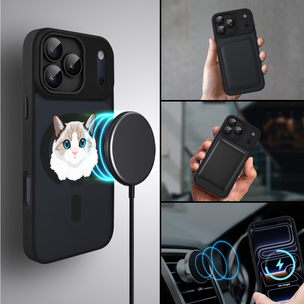 Etui do iPhone 17 Pro Etui do iPhone 16e Color Flush z MagSafe, z osłoną aparatu, kot birmański, czarne5