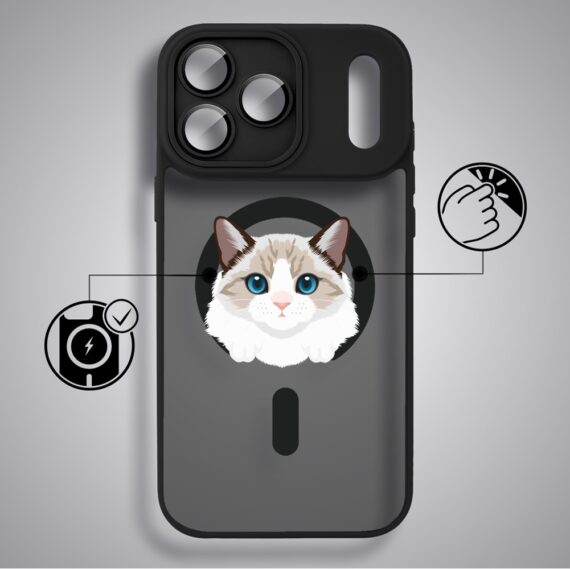 Etui do iPhone 17 Pro Etui do iPhone 16e Color Flush z MagSafe, z osłoną aparatu, kot birmański, czarne6 Etui do iPhone 17 Pro Etui do iPhone 16e Color Flush z MagSafe, z osłoną aparatu, kot birmański, czarne6