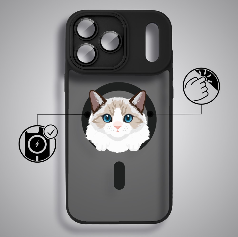 Etui do iPhone 17 Pro Etui do iPhone 16e Color Flush z MagSafe, z osłoną aparatu, kot birmański, czarne6