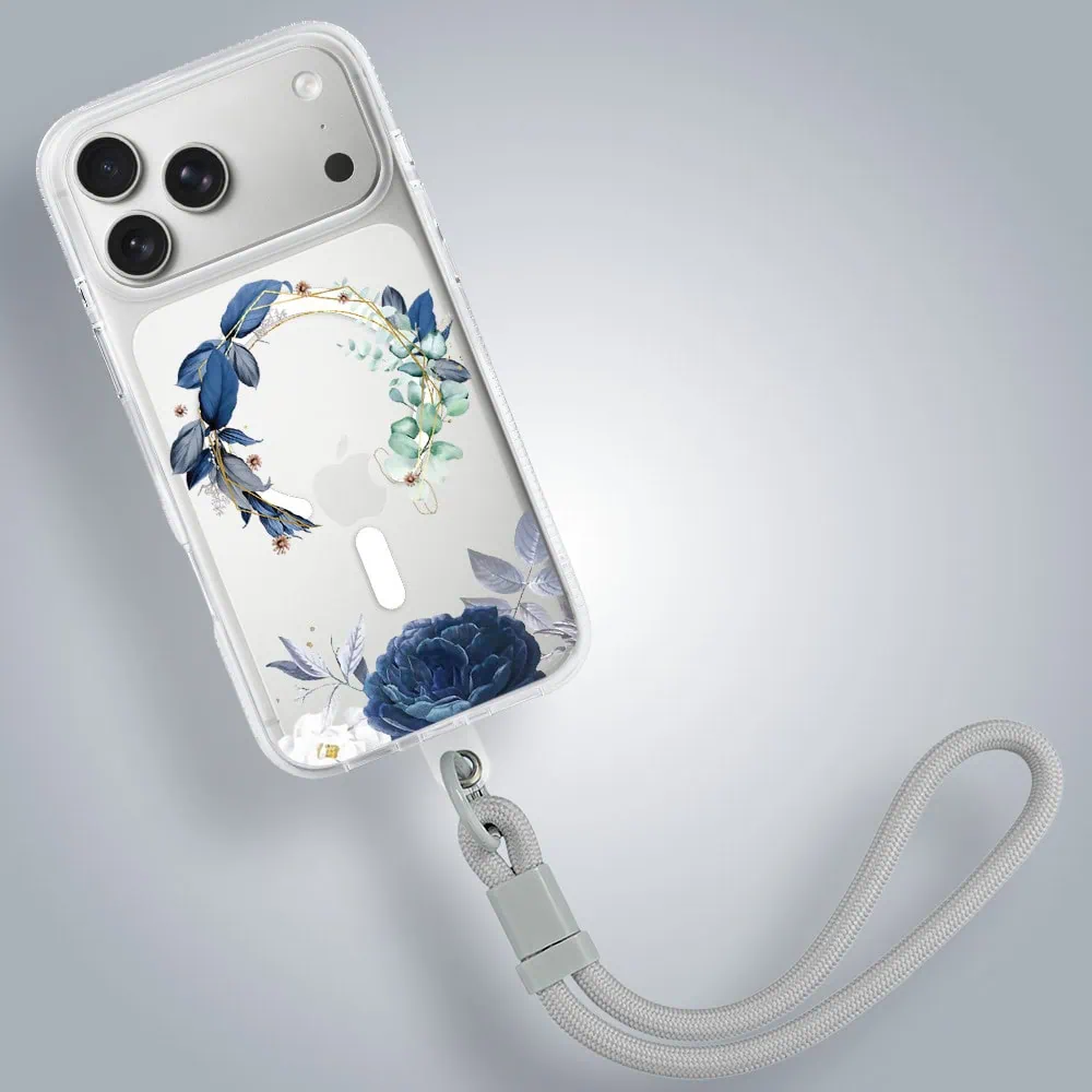 Etui-do-iPhone-17-Pro-Flower-MagSafe-niebieskie-kwiaty-przezroczyste-3