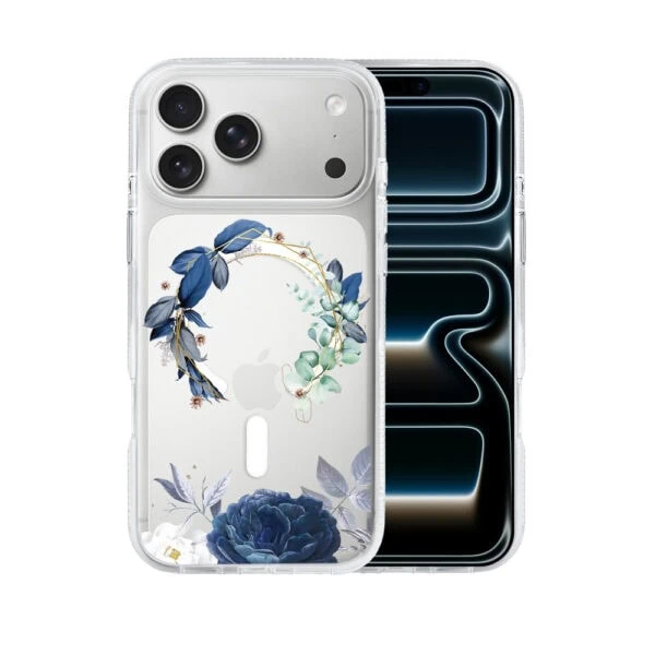 Etui-do-iPhone-17-Pro-Flower-MagSafe-niebieskie-kwiaty-przezroczyste-5