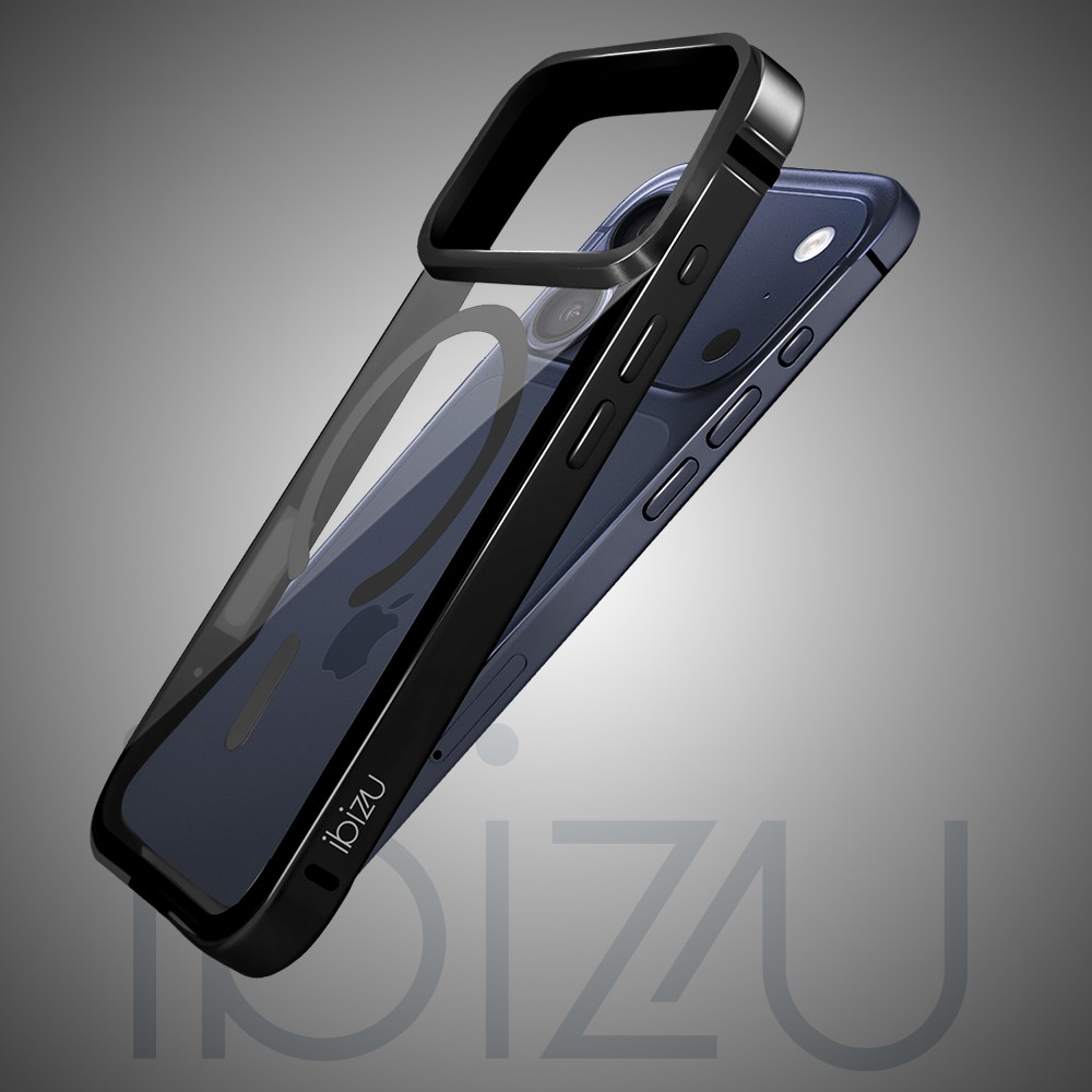Etui do iPhone 17 Pro IBIZU Elite Skin z MagSafe, krystalicznie czyste z metalową ramką, czarne (1)