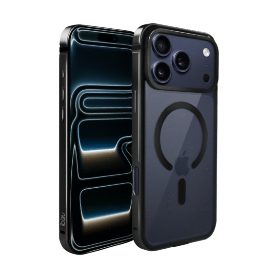 Etui do iPhone 17 Pro IBIZU Elite Skin z MagSafe, krystalicznie czyste z metalową ramką, czarne (3)