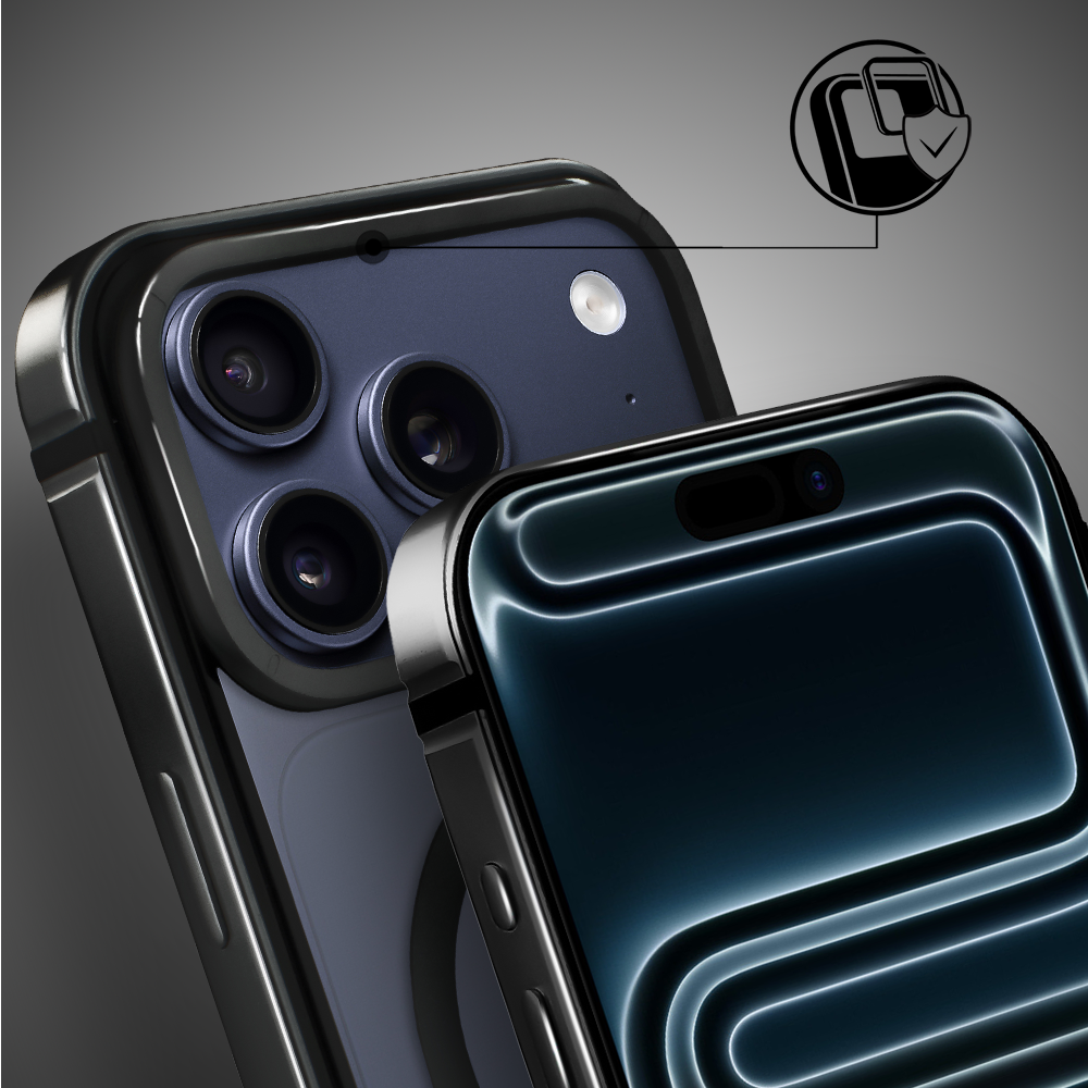 Etui do iPhone 17 Pro IBIZU Elite Skin z MagSafe, krystalicznie czyste z metalową ramką, czarne (7)