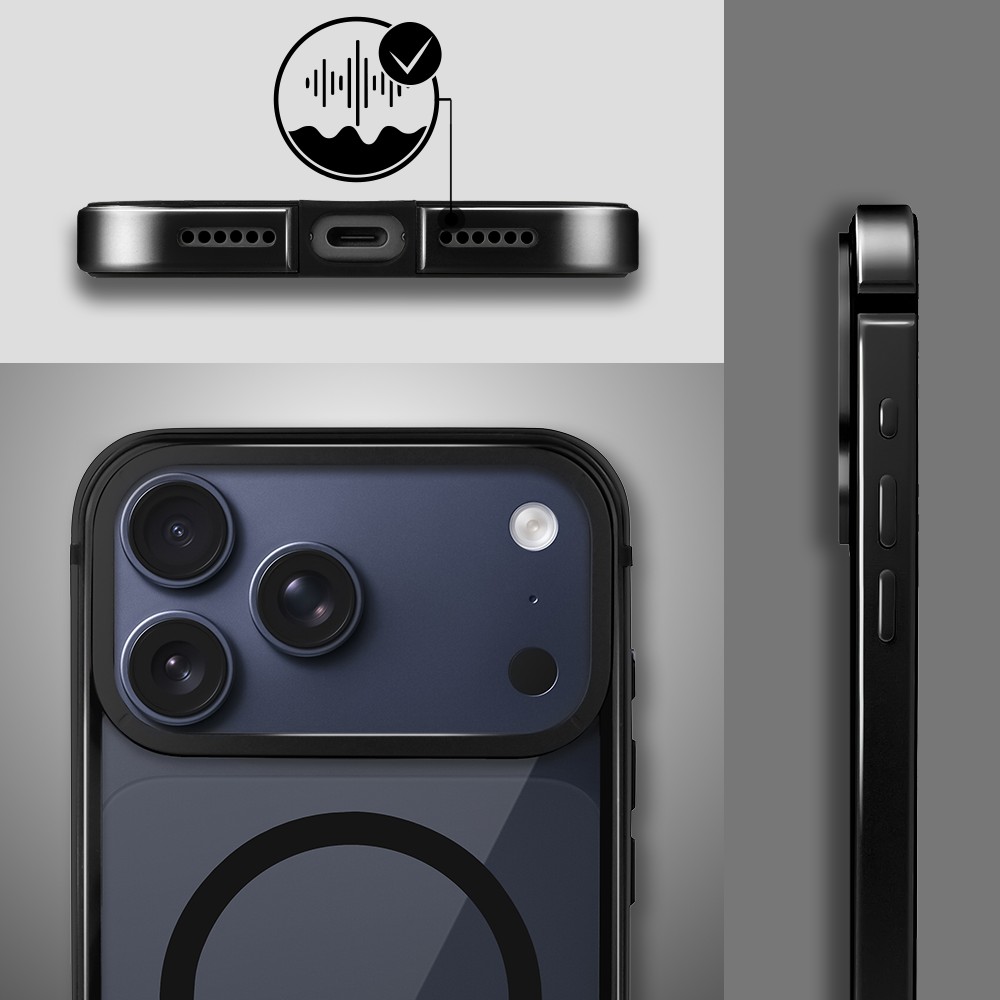 Etui do iPhone 17 Pro IBIZU Elite Skin z MagSafe, krystalicznie czyste z metalową ramką, czarne (8)