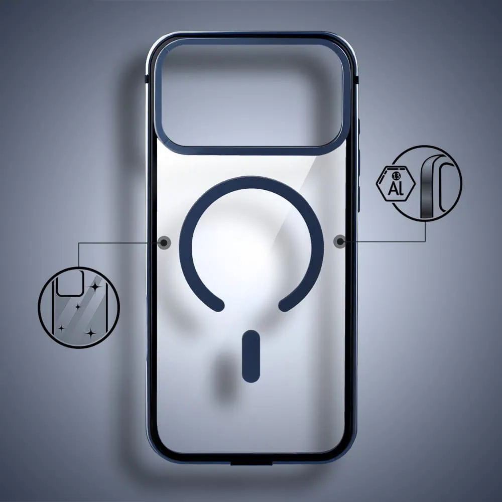 Etui do iPhone 17 Pro IBIZU Elite Skin z MagSafe, krystalicznie czyste z metalową ramką, granatowe (1)