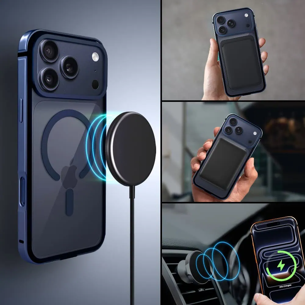 Etui do iPhone 17 Pro IBIZU Elite Skin z MagSafe, krystalicznie czyste z metalową ramką, granatowe (2)