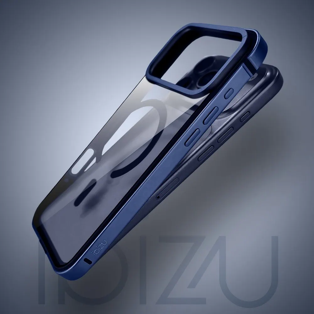 Etui do iPhone 17 Pro IBIZU Elite Skin z MagSafe, krystalicznie czyste z metalową ramką, granatowe (8)