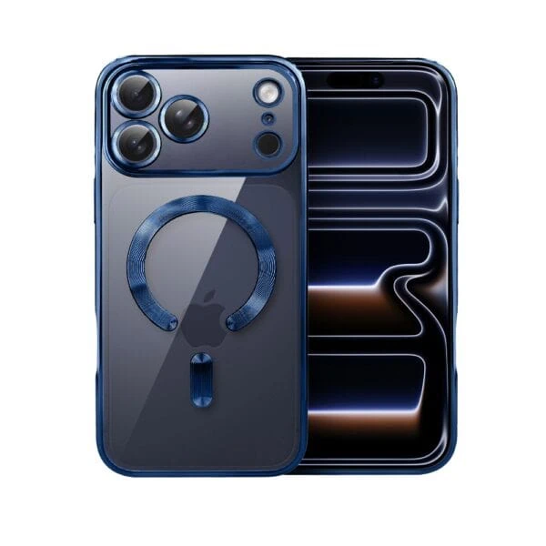 Etui do iPhone 17 Pro Max MagSafe Luxury Protect przeźroczyste, hybrydowa ochrona kamery, granatowe