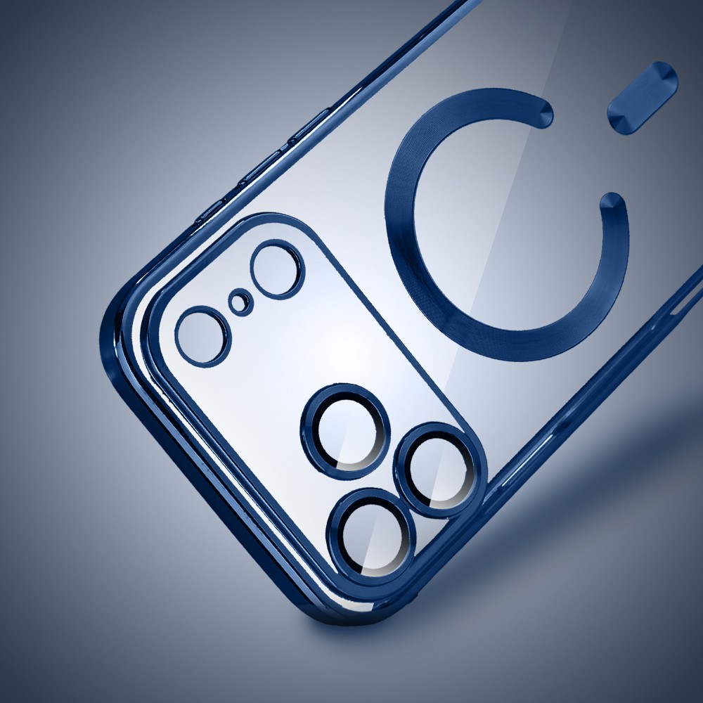 Etui do iPhone 17 Pro MagSafe Luxury Protect przeźroczyste, hybrydowa ochrona kamery, granatowe2
