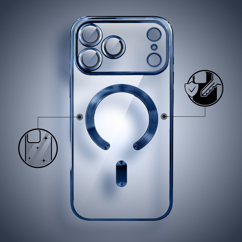 Etui do iPhone 17 Pro MagSafe Luxury Protect przeźroczyste, hybrydowa ochrona kamery, granatowe4