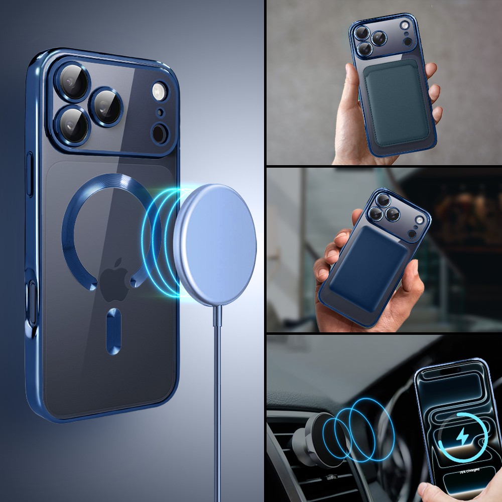 Etui do iPhone 17 Pro MagSafe Luxury Protect przeźroczyste, hybrydowa ochrona kamery, granatowe5