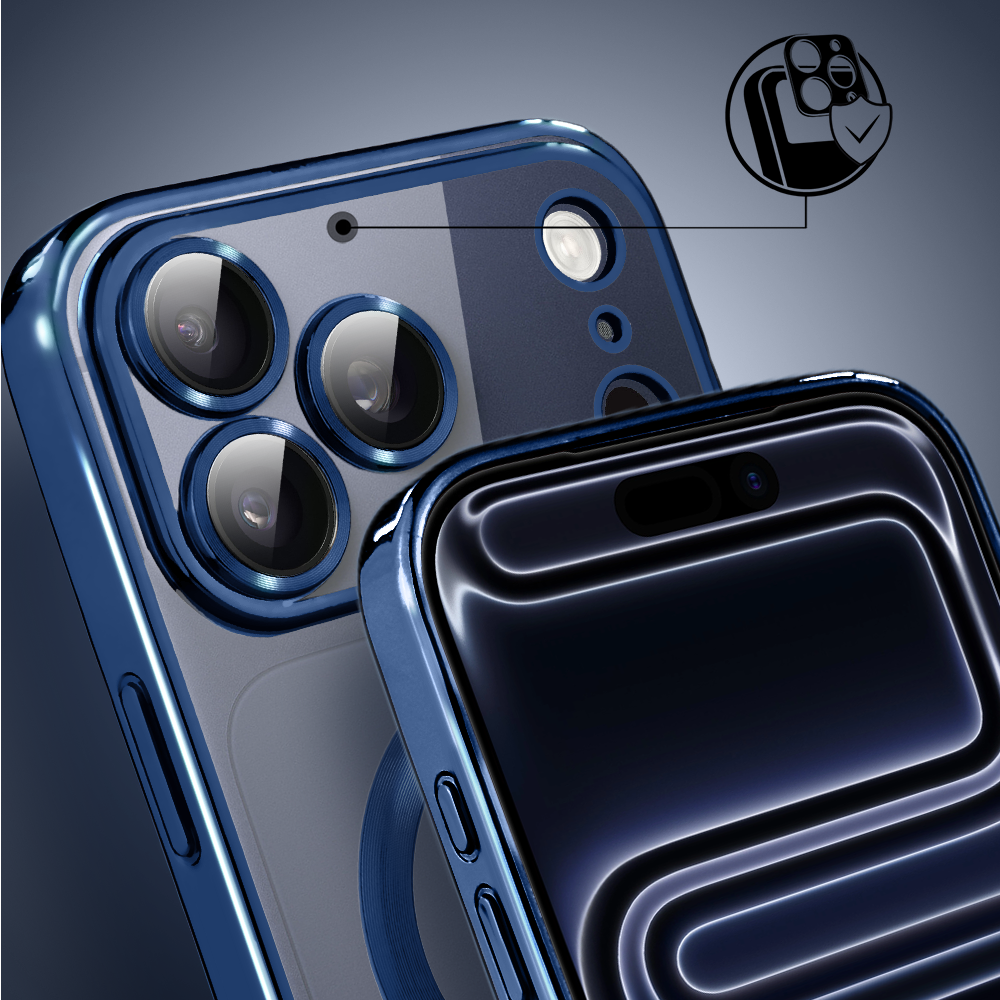 Etui do iPhone 17 Pro MagSafe Luxury Protect przeźroczyste, hybrydowa ochrona kamery, granatowe7