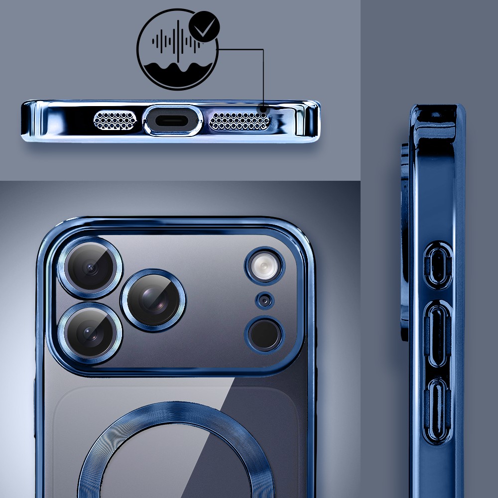 Etui do iPhone 17 Pro MagSafe Luxury Protect przeźroczyste, hybrydowa ochrona kamery, granatowe8