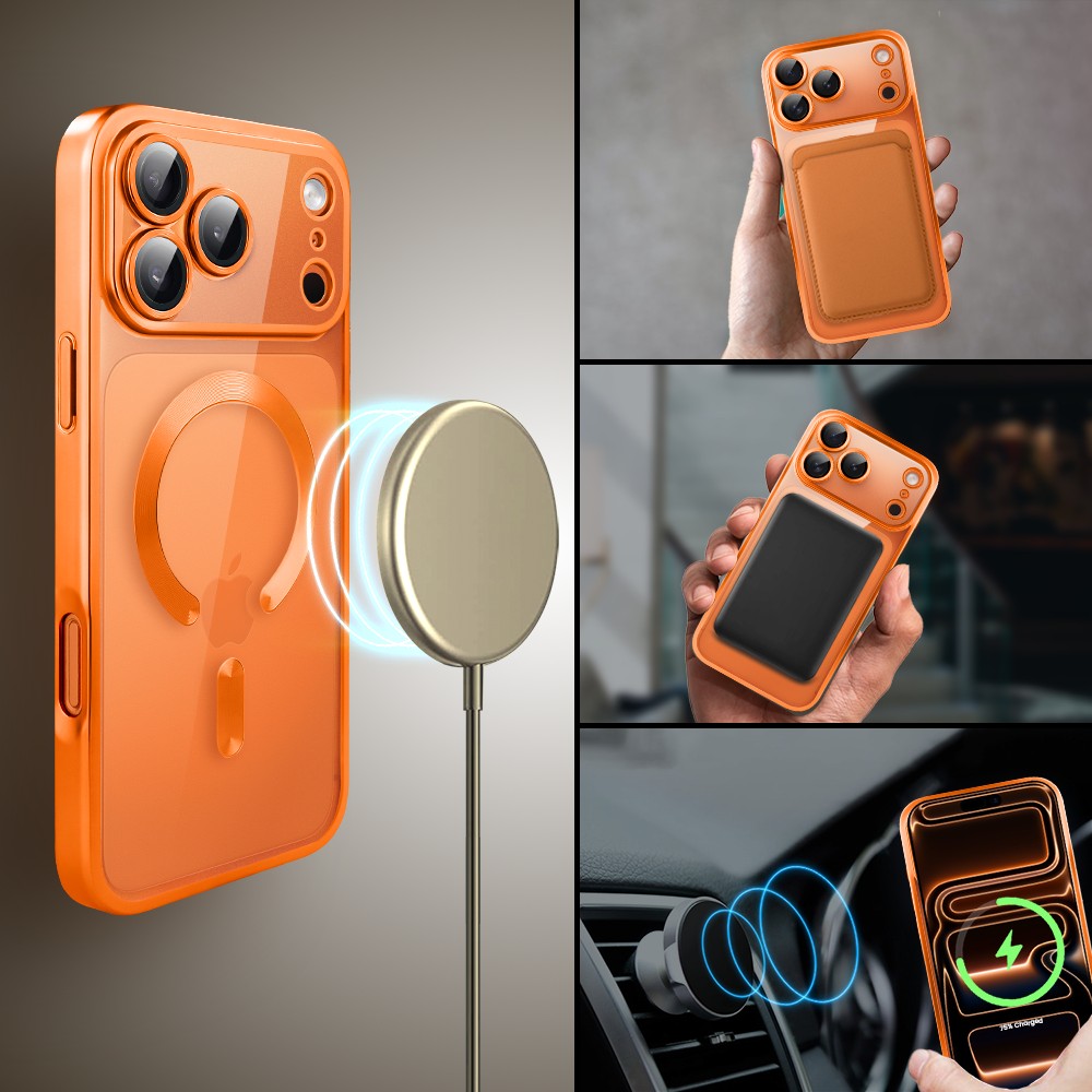 Etui do iPhone 17 Pro MagSafe Luxury Protect przeźroczyste, z osłoną aparatu, Titanium Finish, pomarańczowe Obszar kompozycji 3