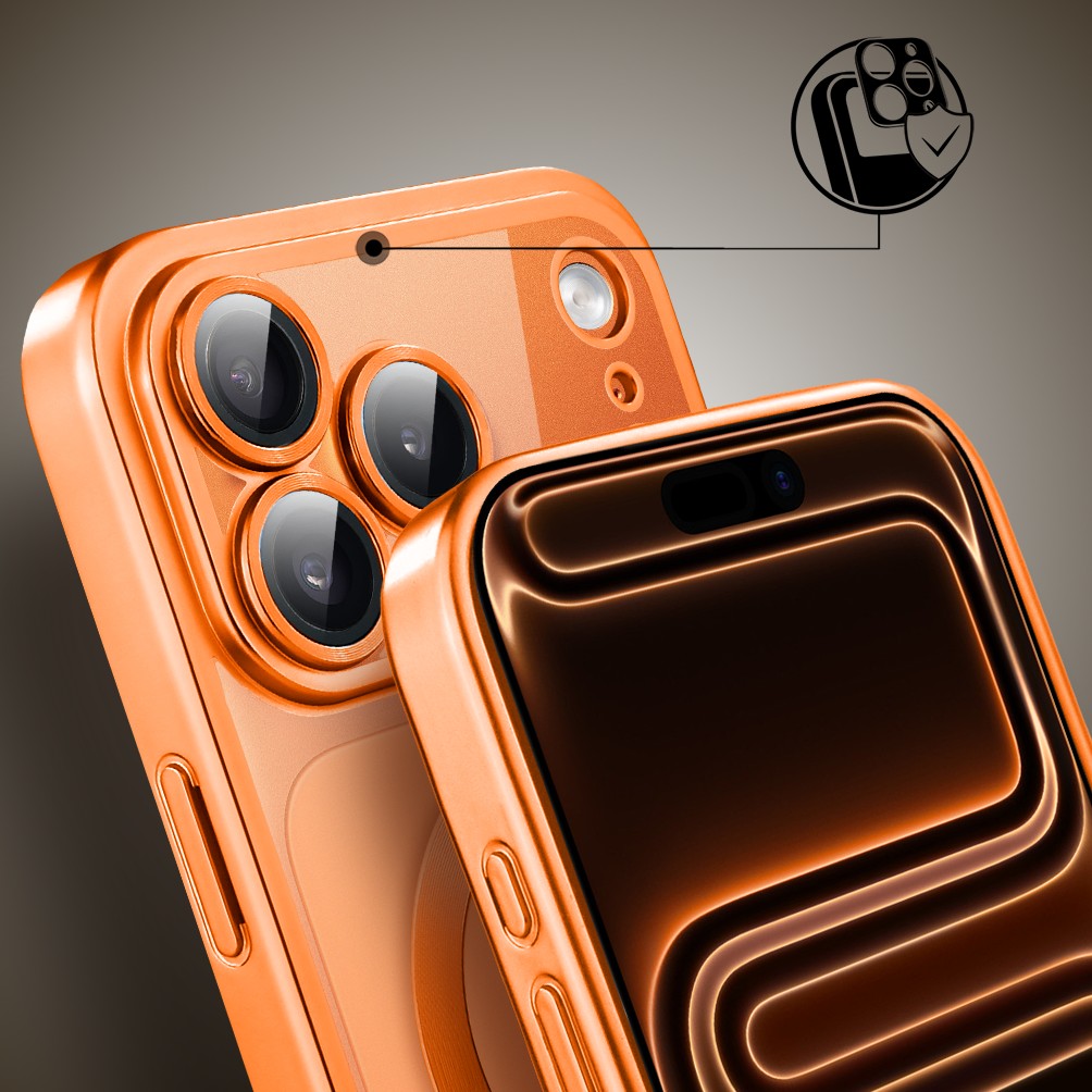 Etui do iPhone 17 Pro MagSafe Luxury Protect przeźroczyste, z osłoną aparatu, Titanium Finish, pomarańczowe Obszar kompozycji 5