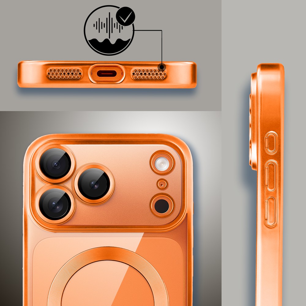 Etui do iPhone 17 Pro MagSafe Luxury Protect przeźroczyste, z osłoną aparatu, Titanium Finish, pomarańczowe Obszar kompozycji 6