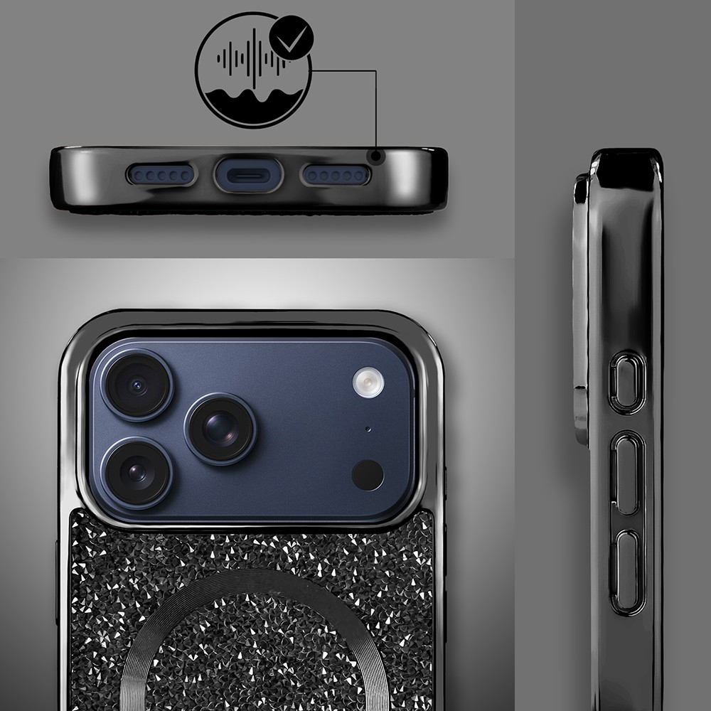Etui do iPhone 17 Pro MagSafe Tresury Case, diamentowe, z błyszczącą ramką, czarne (1)