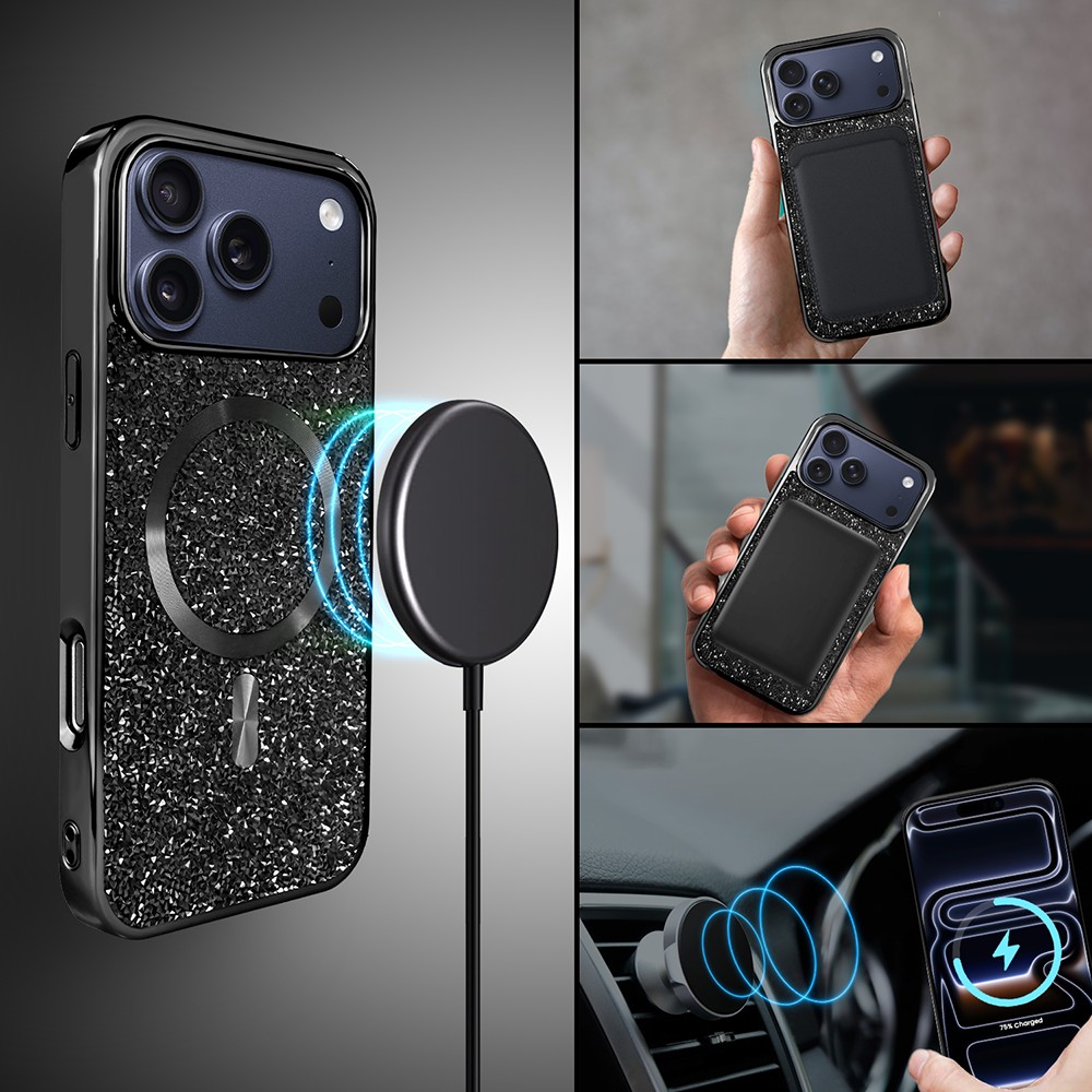 Etui do iPhone 17 Pro MagSafe Tresury Case, diamentowe, z błyszczącą ramką, czarne (6)
