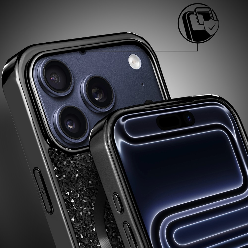 Etui do iPhone 17 Pro MagSafe Tresury Case, diamentowe, z błyszczącą ramką, czarne (8)