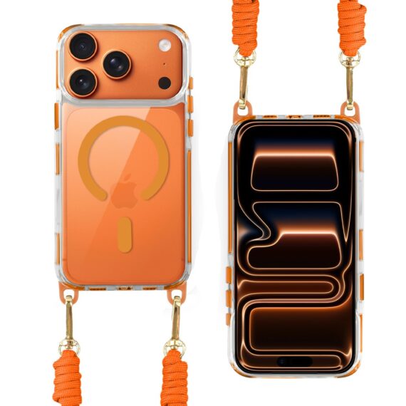 Etui do iPhone 17 Pro, MagSafe, ze smyczą, na ramię, crossbody, pomarańczowe Artboard 1