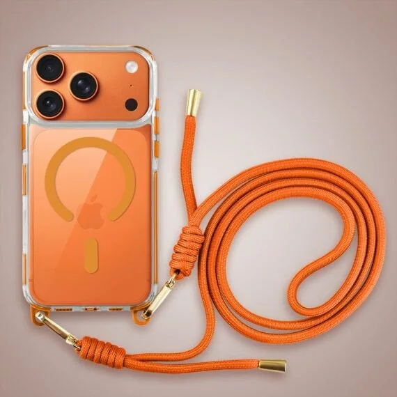 Etui do iPhone 17 Pro, MagSafe, ze smyczą, na ramię, crossbody, pomarańczowe Artboard 2