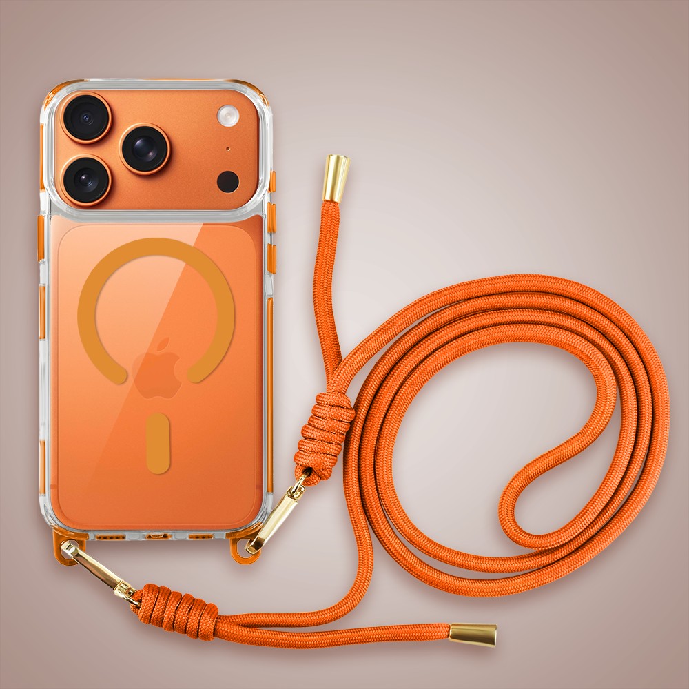 Etui do iPhone 17 Pro, MagSafe, ze smyczą, na ramię, crossbody, pomarańczowe Artboard 2