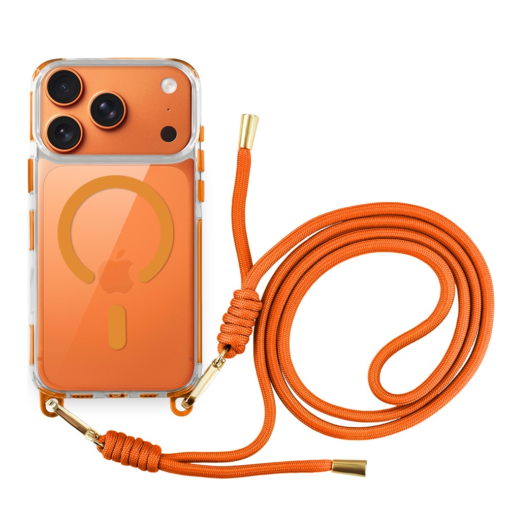 Etui do iPhone 17 Pro Max, MagSafe, ze smyczą, na ramię, crossbody, pomarańczowe