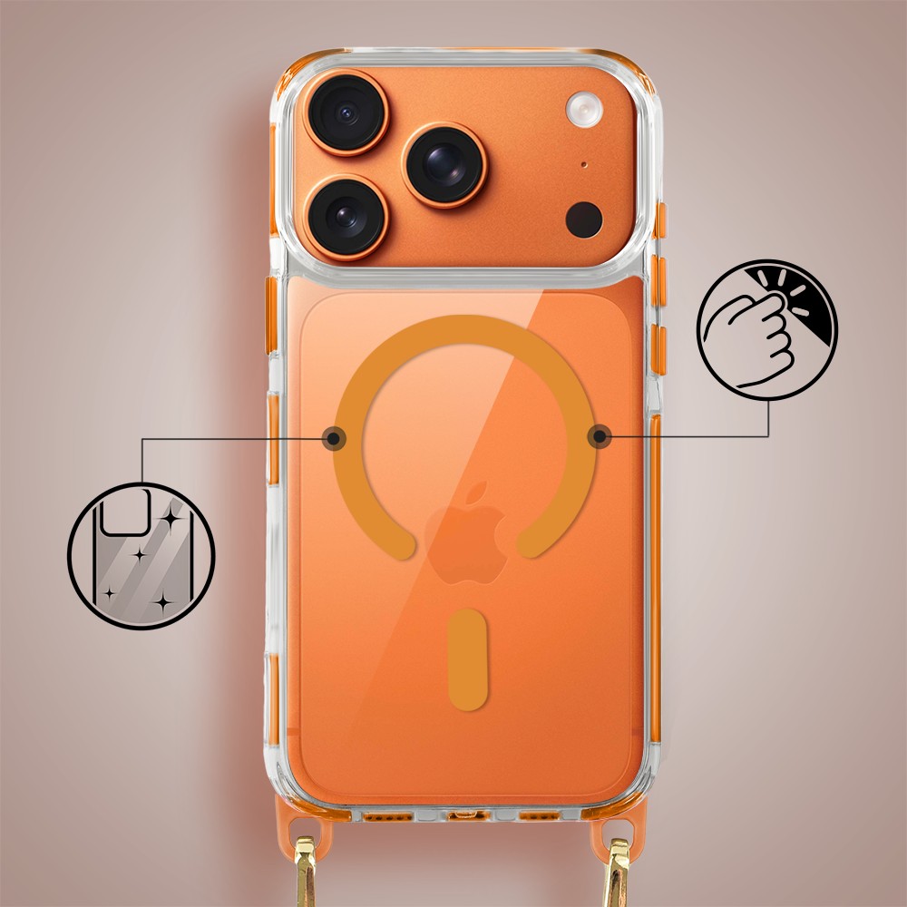 Etui do iPhone 17 Pro, MagSafe, ze smyczą, na ramię, crossbody, pomarańczowe Obszar kompozycji 2