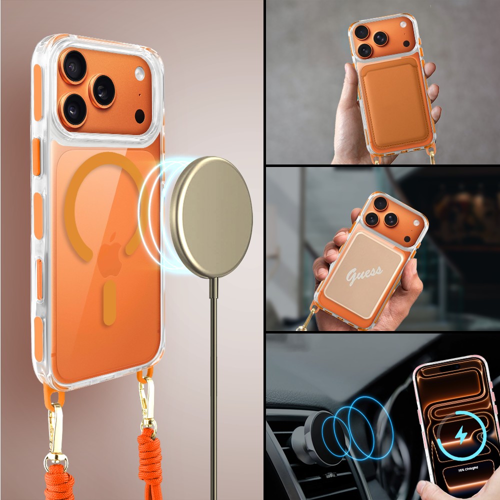 Etui do iPhone 17 Pro, MagSafe, ze smyczą, na ramię, crossbody, pomarańczowe Obszar kompozycji 3