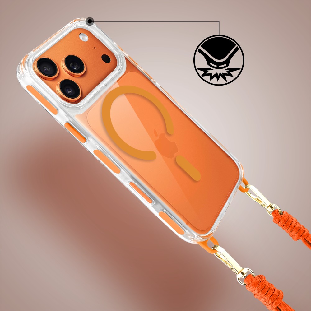 Etui do iPhone 17 Pro, MagSafe, ze smyczą, na ramię, crossbody, pomarańczowe Obszar kompozycji 4