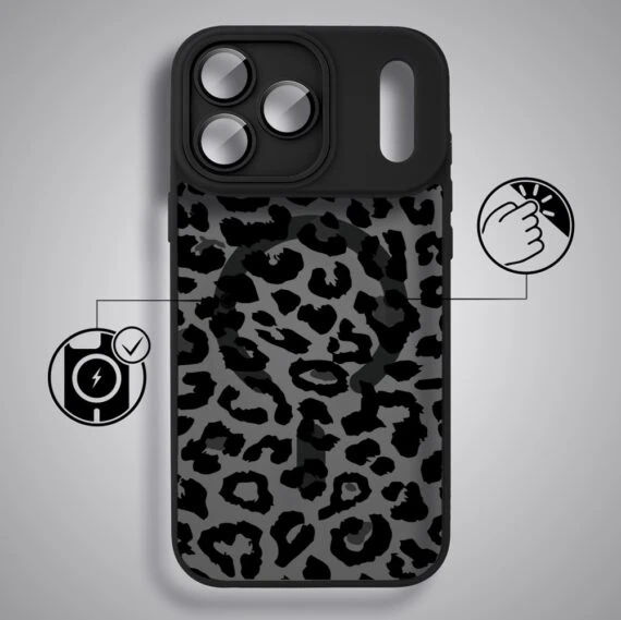 Etui do iPhone 17 Pro Max Color Flush z MagSafe, z osłoną aparatu, subtelna panterka, czarne (3)