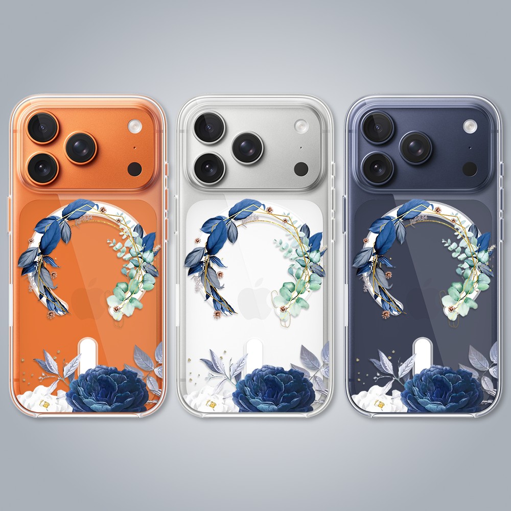 Etui do iPhone 17 Pro Max Flower MagSafe, niebieskie kwiaty, przeźroczyste 17 Pro i Pro Max-2