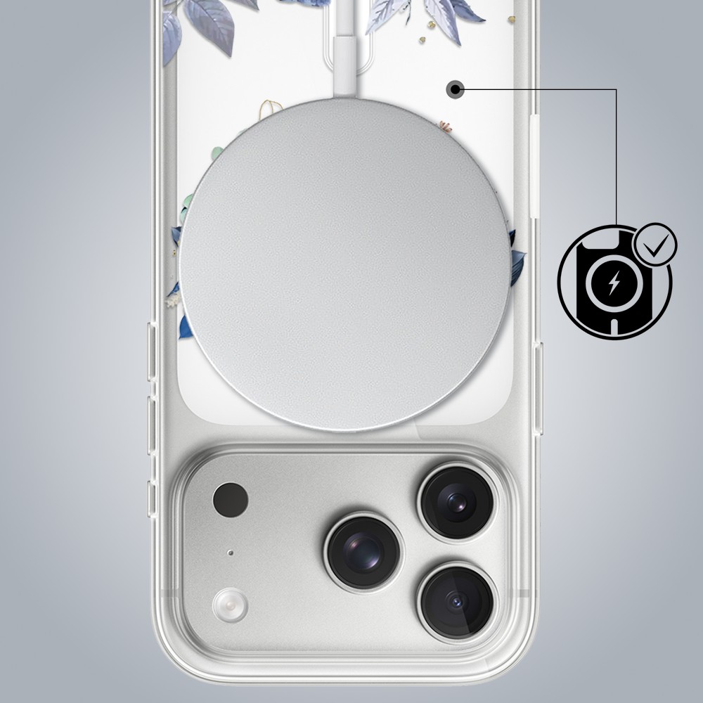Etui do iPhone 17 Pro Max Flower MagSafe, niebieskie kwiaty, przeźroczyste 17 Pro i Pro Max-3