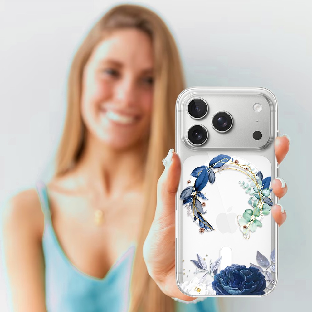 Etui do iPhone 17 Pro Max Flower MagSafe, niebieskie kwiaty, przeźroczyste 17 Pro i Pro Max-4